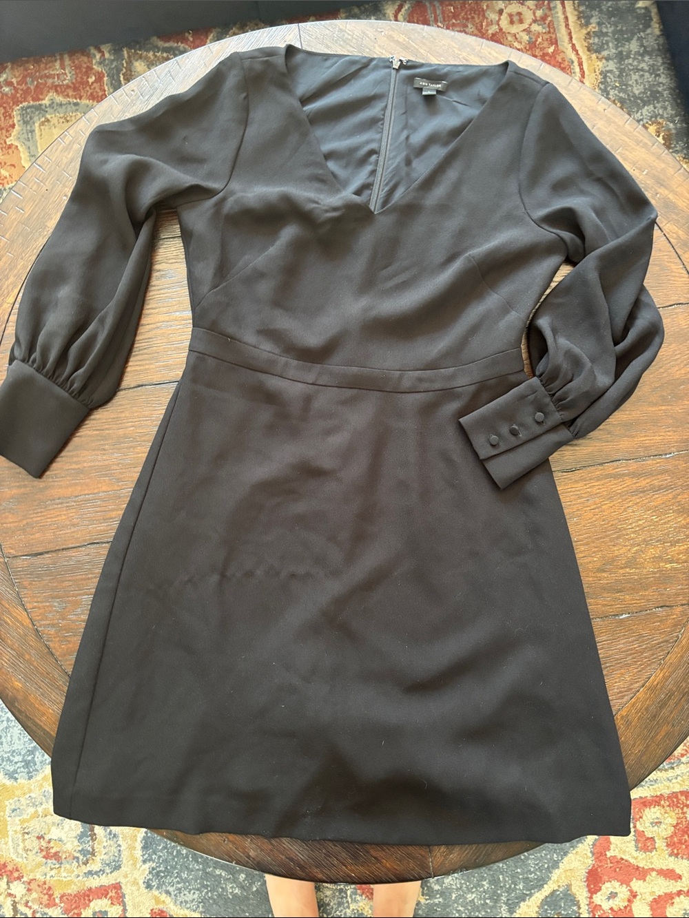 Ann Taylor Black Long-Sleeve V-Neck A-Line Dress
